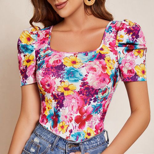 T-shirt à imprimé floral manches bouffantes - SHEIN - Modalova