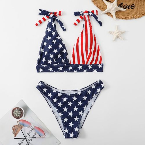 Bikini aléatoire à imprimé drapeau américain à épaule nouée - SHEIN - Modalova