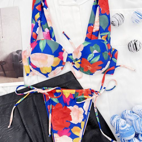 Bikini floral aléatoire à imprimé push-up à nœud - SHEIN - Modalova
