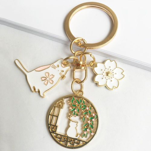 Porte-clés chat & à fleur - SHEIN - Modalova