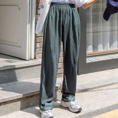 Pantalon droit texturé taille haute - SHEIN - Modalova