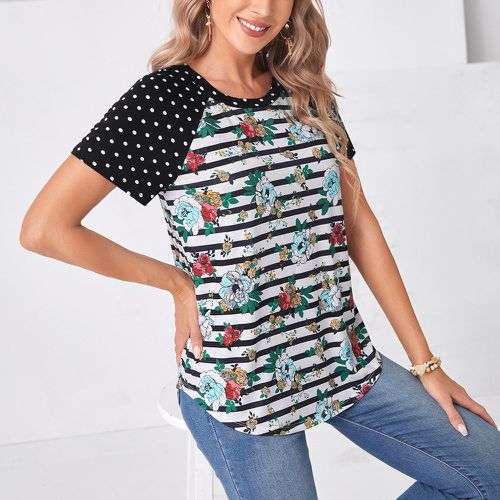 T-shirt à pois à imprimé fleur manches raglan - SHEIN - Modalova