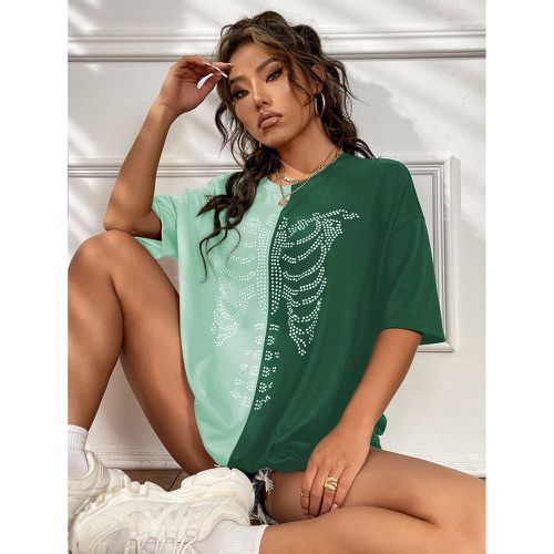 T-shirt oversize à blocs de couleurs & à imprimé squelette - SHEIN - Modalova