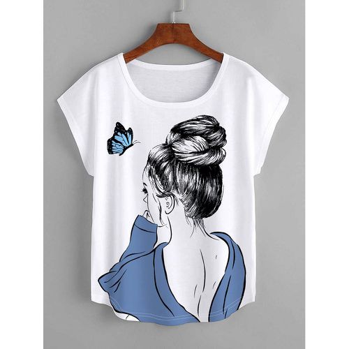 T-shirt à imprimé papillon et figure à manches dolman - SHEIN - Modalova