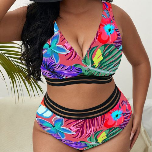 Bikini à imprimé tropical avec tulle - SHEIN - Modalova