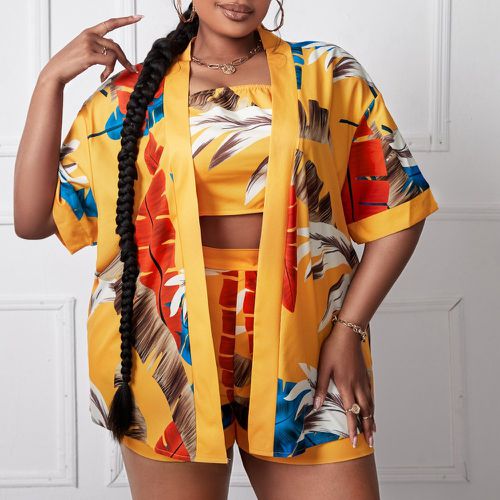 Kimono à imprimé tropical & Top bandeau & Short - SHEIN - Modalova