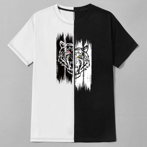T-shirt tigre à blocs de couleurs - SHEIN - Modalova