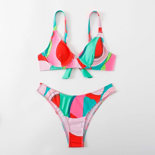 Bikini à armatures à blocs de couleurs aléatoire à nœud - SHEIN - Modalova