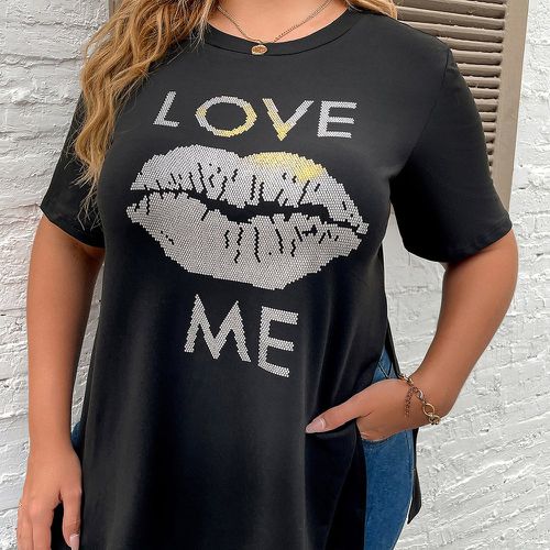 T-shirt slogan & à imprimé lèvre fendu - SHEIN - Modalova