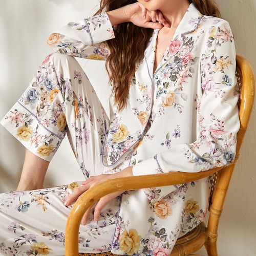Ensemble de pyjama à imprimé floral avec coutures contrastantes - SHEIN - Modalova