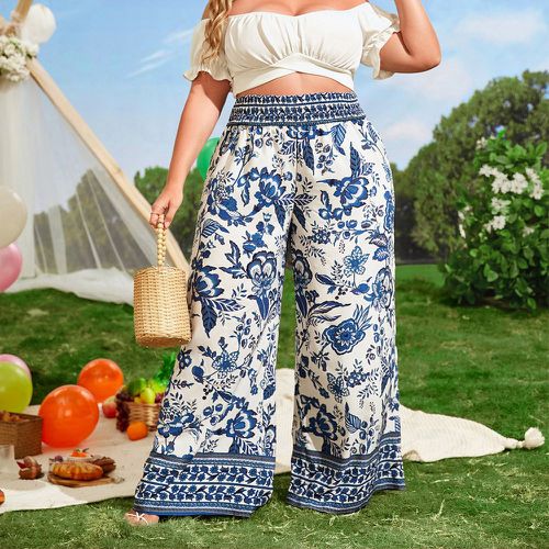 Pantalon ample à imprimé floral froncé - SHEIN - Modalova