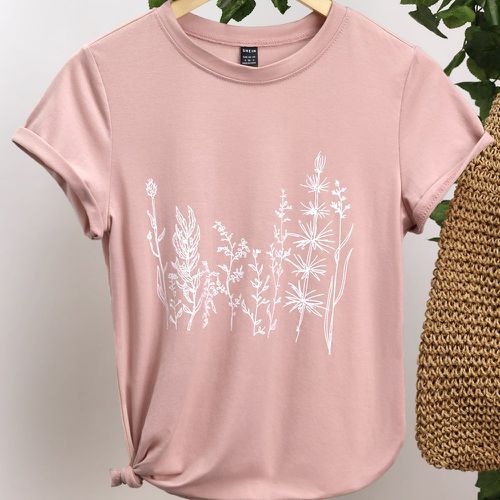 T-shirt à imprimé végétale col rond - SHEIN - Modalova