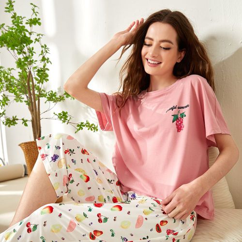 Ensemble de pyjama pantalon & top à motif fruit et lettre à manches chauve-souris - SHEIN - Modalova