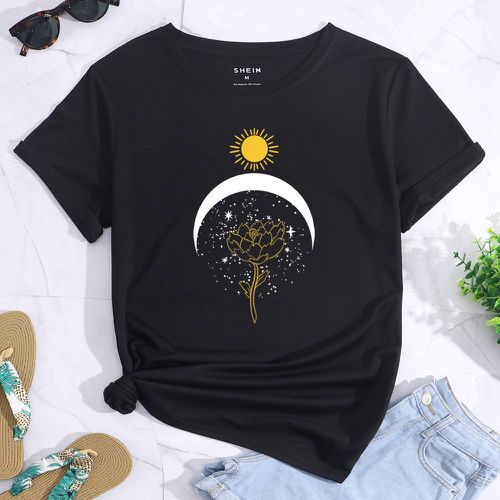 T-shirt à imprimé floral et soleil et lune - SHEIN - Modalova