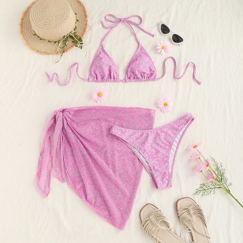 Pièces Bikini ras-du-cou à imprimé floral & jupe de plage - SHEIN - Modalova