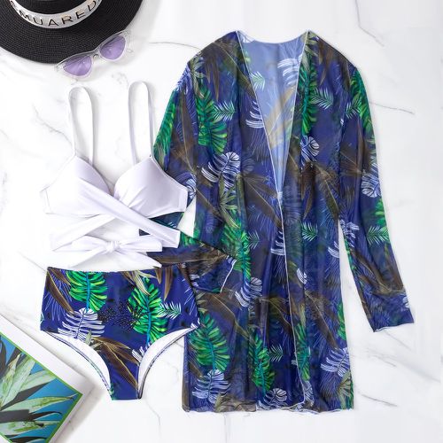 À imprimé tropical croisé Bikini push-up & Kimono - SHEIN - Modalova