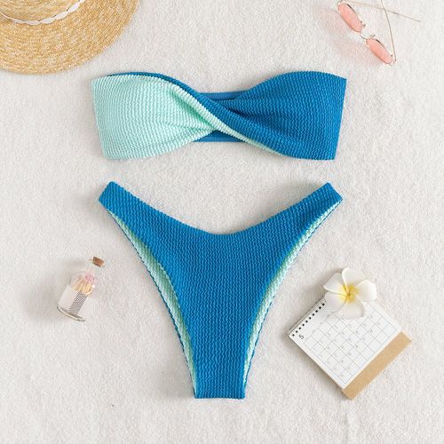 Bikini bicolore torsadé texturé bustier - SHEIN - Modalova