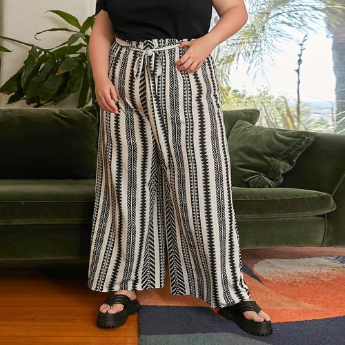 Pantalon ample à imprimé géométrique à taille froncée ceinturé - SHEIN - Modalova