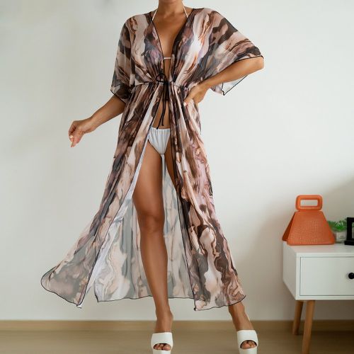Kimono à imprimé à nœud fendu à ourlet ondulé - SHEIN - Modalova