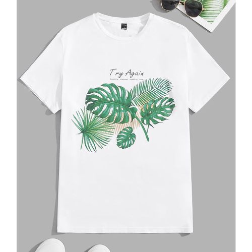 T-shirt à imprimé tropical et lettre - SHEIN - Modalova