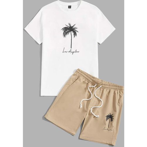 Short & T-shirt à motif noix de coco et lettres - SHEIN - Modalova