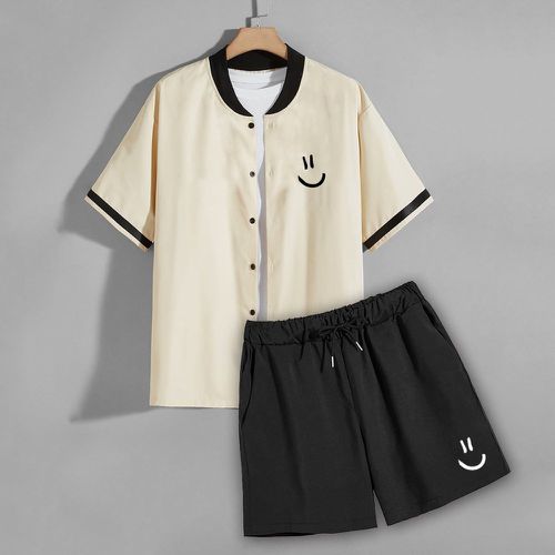 Chemise à imprimé expression à col base-ball & Short à cordon(sans t-shirt) - SHEIN - Modalova