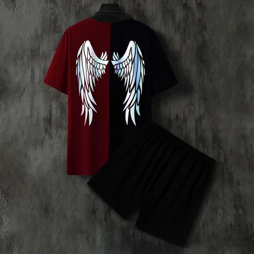 T-shirt à motif aile réfléchissante bicolore & Short à cordon - SHEIN - Modalova