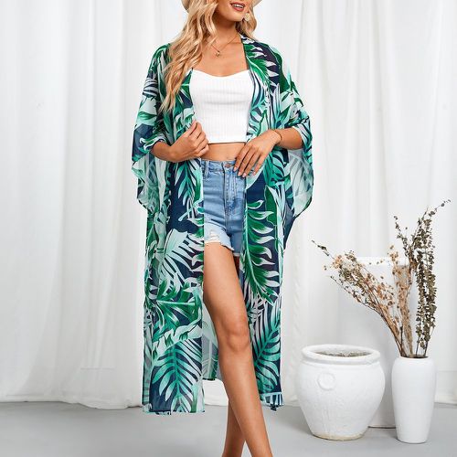 Kimono à imprimé tropical à manches dolman fendu - SHEIN - Modalova