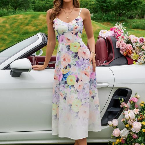 Robe à fines brides à imprimé floral aléatoire froncé - SHEIN - Modalova