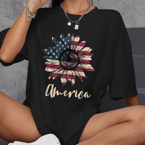 T-shirt à motif de tournesol américaine et lettre - SHEIN - Modalova