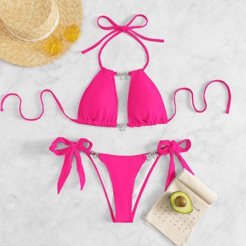Bikini rose fluo à strass clouté ras-du-cou - SHEIN - Modalova