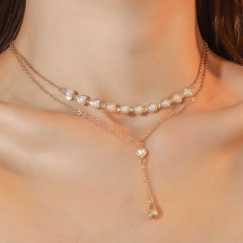 Collier avec pendentif cœur à fausse perle multicouche - SHEIN - Modalova