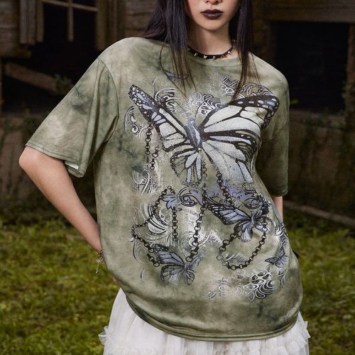 T-shirt tie dye à imprimé papillon - SHEIN - Modalova