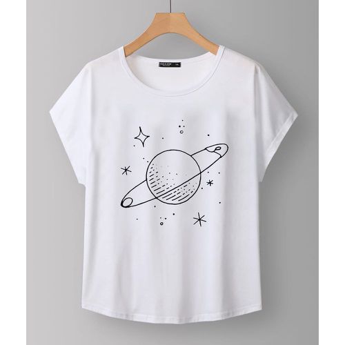 T-shirt à imprimé planète à manches chauve-souris - SHEIN - Modalova