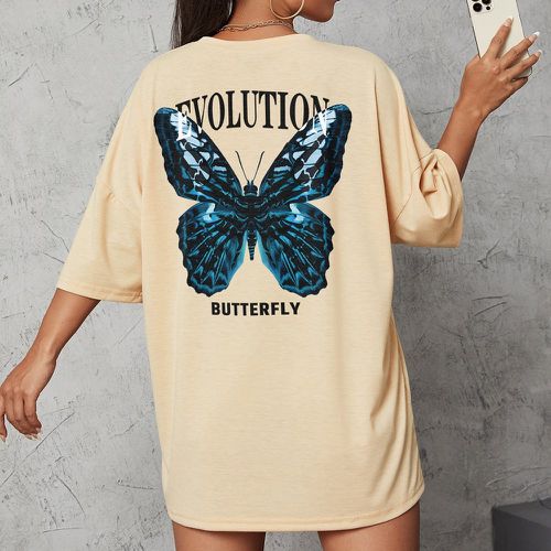 T-shirt style occidental à imprimé lettre et papillon - SHEIN - Modalova