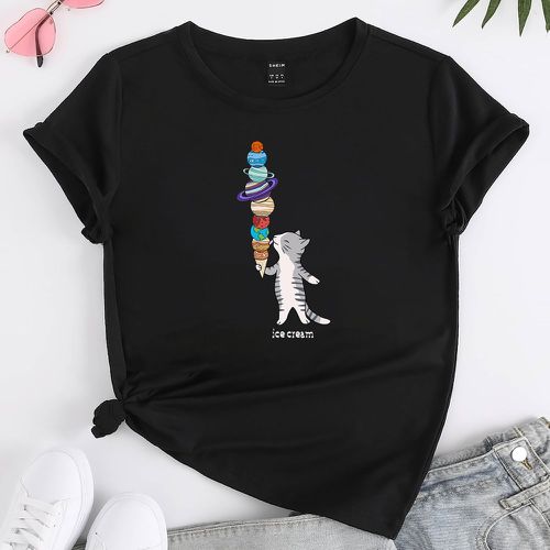 T-shirt chat & à imprimé planète - SHEIN - Modalova