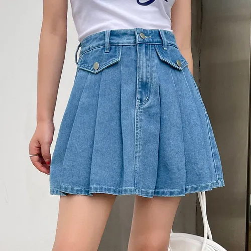 Jupe en jean taille haute plissé - SHEIN - Modalova