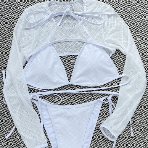 Pièces Bikini à imprimé géométrique ras-du-cou triangulaire à nœud - SHEIN - Modalova