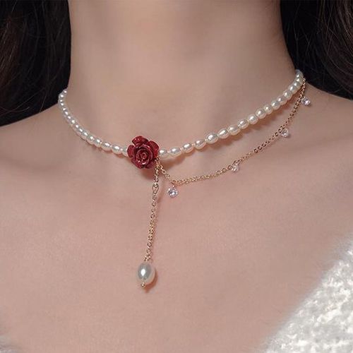Collier avec pendentif fausse perle & à fleur - SHEIN - Modalova