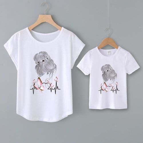 T-shirt à imprimé figure et papillon manches chauve-souris - SHEIN - Modalova