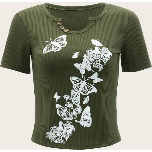 T-shirt papillon à bouton côtelé - SHEIN - Modalova
