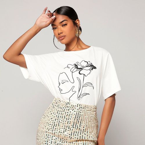 T-shirt à imprimé floral et figure - SHEIN - Modalova