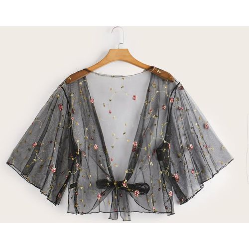 Kimono brodé fleur transparent - SHEIN - Modalova
