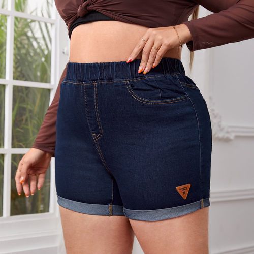 Short en jean taille élastique à applique - SHEIN - Modalova