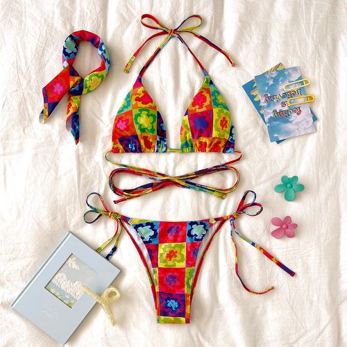 Bikini à imprimé floral aléatoire à nœud & Bandana - SHEIN - Modalova