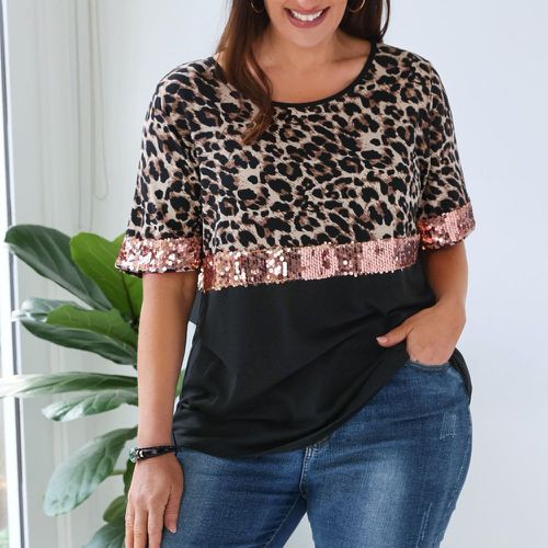 T-shirt à léopard contrastant à paillettes - SHEIN - Modalova