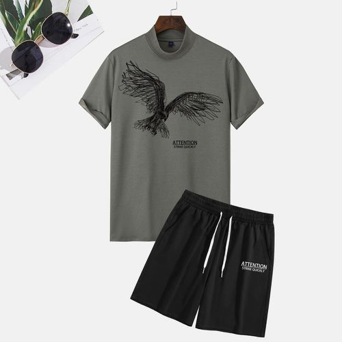 Aigle et lettre T-shirt & à cordon Short - SHEIN - Modalova