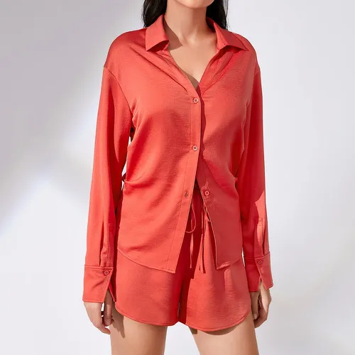 Chemise unicolore à bouton - SHEIN - Modalova