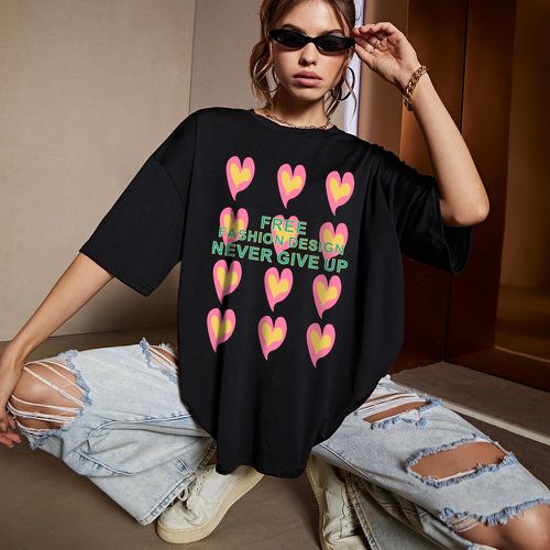 T-shirt à motif cœur et slogan - SHEIN - Modalova