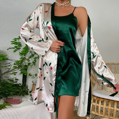 Unicolore Robe de nuit & à imprimé floral Robe de chambre ceinturée - SHEIN - Modalova